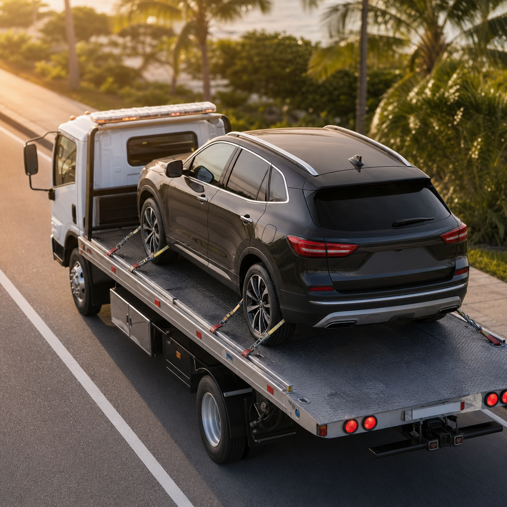 24-hour towing guidance in West Palm Beach — flatbed towing image in West Palm Beach